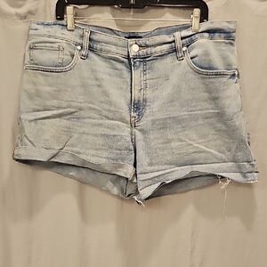 Express Mid Rise Distressed Women's Light Blue Denim Shorts - EUC